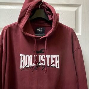 Vintage Hollister Hoodie Men's Large Burgundy Pullover Sweatshirt Y2K Surf